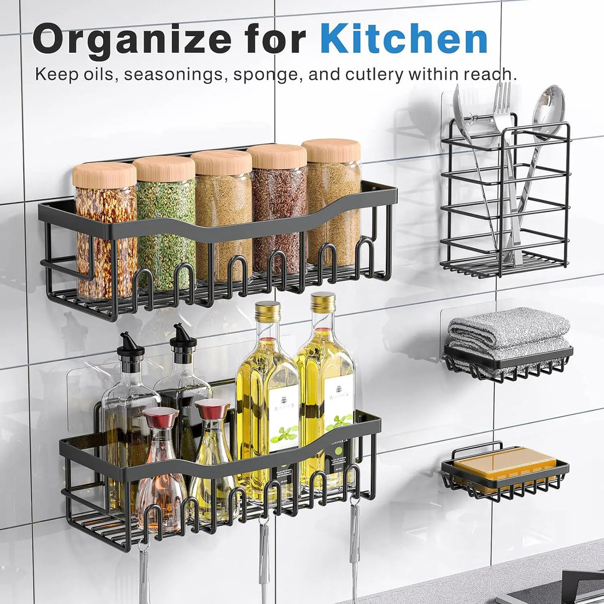 Adhesive Rustproof Stainless Steel Corner Shower Caddy with Soap Holder