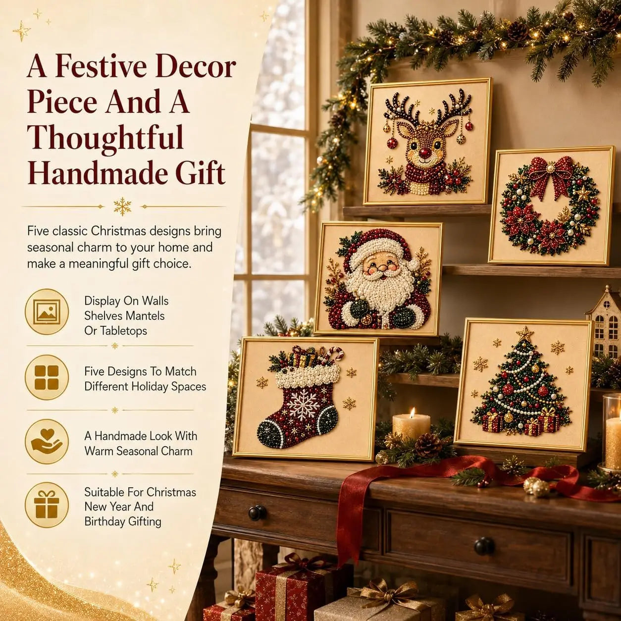 DIY Christmas Pearl Diamond Painting Kit With Festive Wall Decor