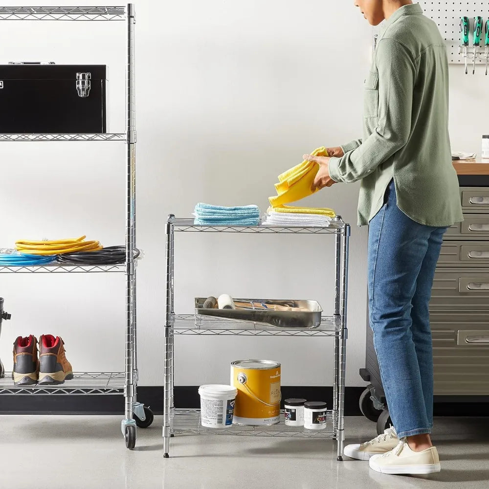 3-Shelf Adjustable Heavy Duty Steel Wire Storage Rack Chrome Finish 250 lbs per Shelf 23x13x30 Inches