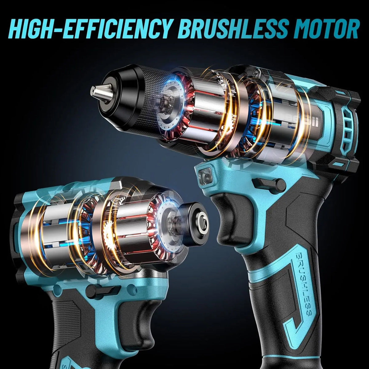 Seesii 21V Cordless Brushless Drill And Impact Driver Kit