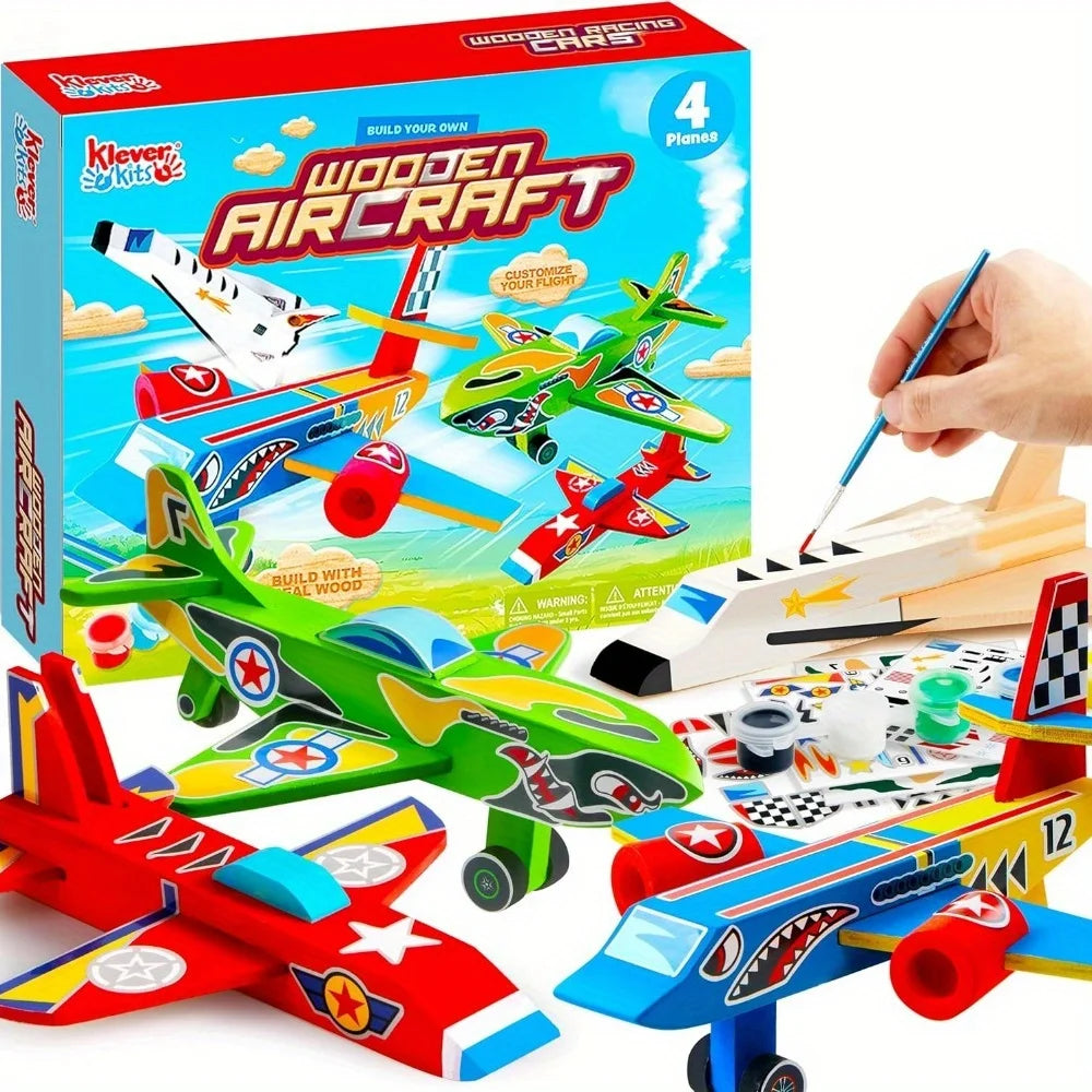 Joyfy Four Piece Wooden Airplane Craft Kit For Children