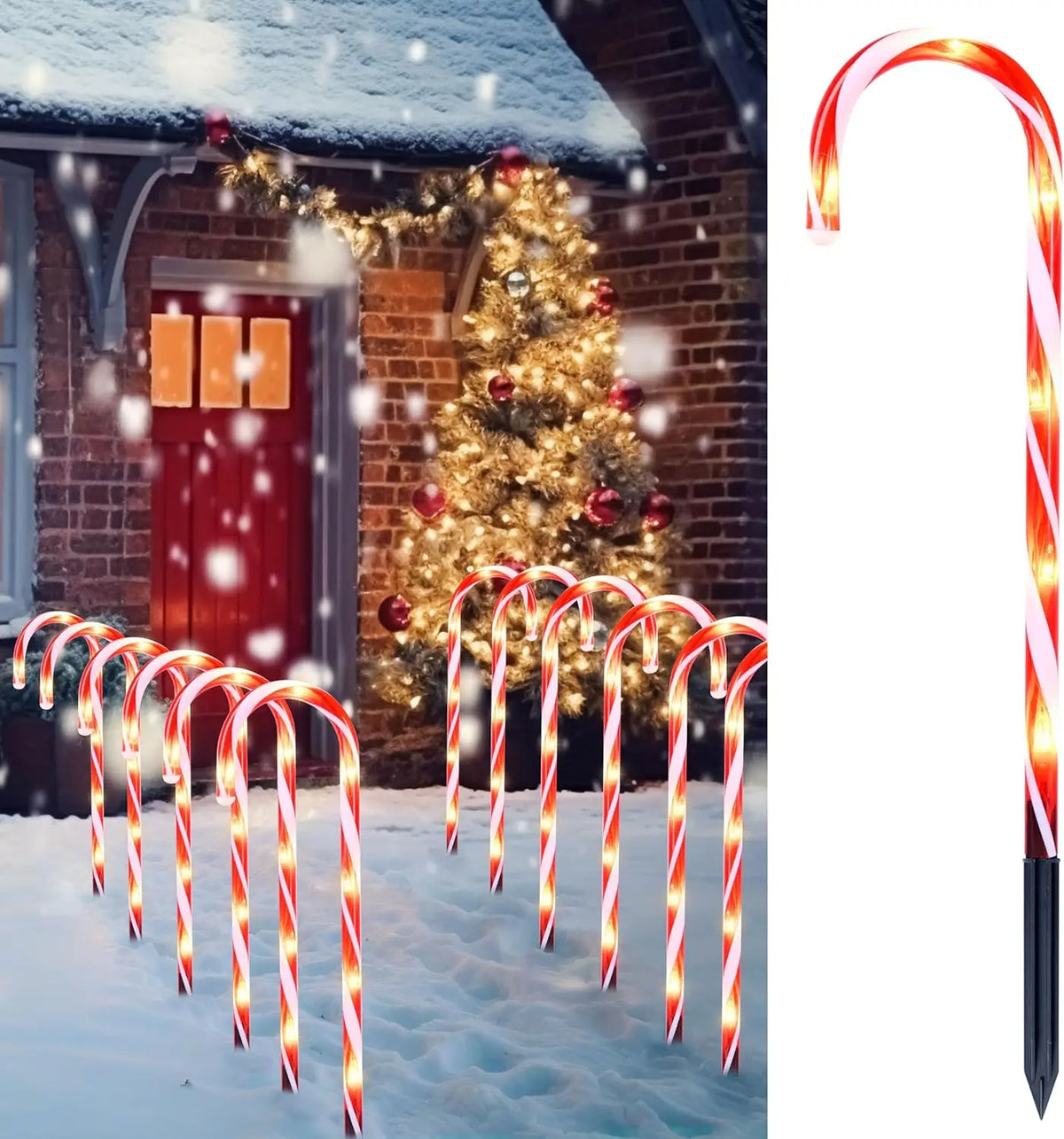 Joyfy Pre Lit Christmas Candy Cane Pathway Outdoor Garden Lights