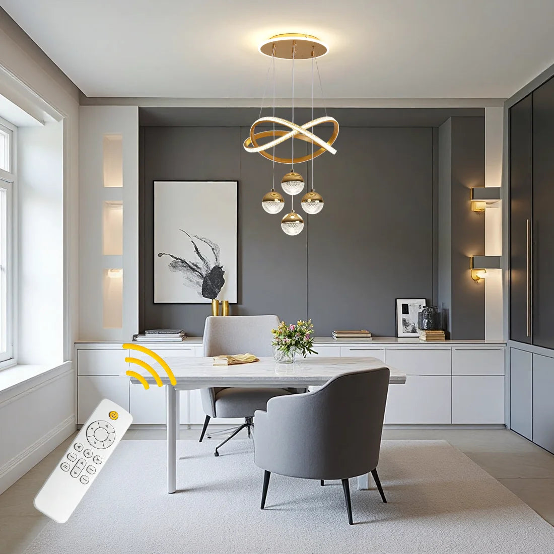 Modern LED Pendant Light With Four Spheres And Remote Control