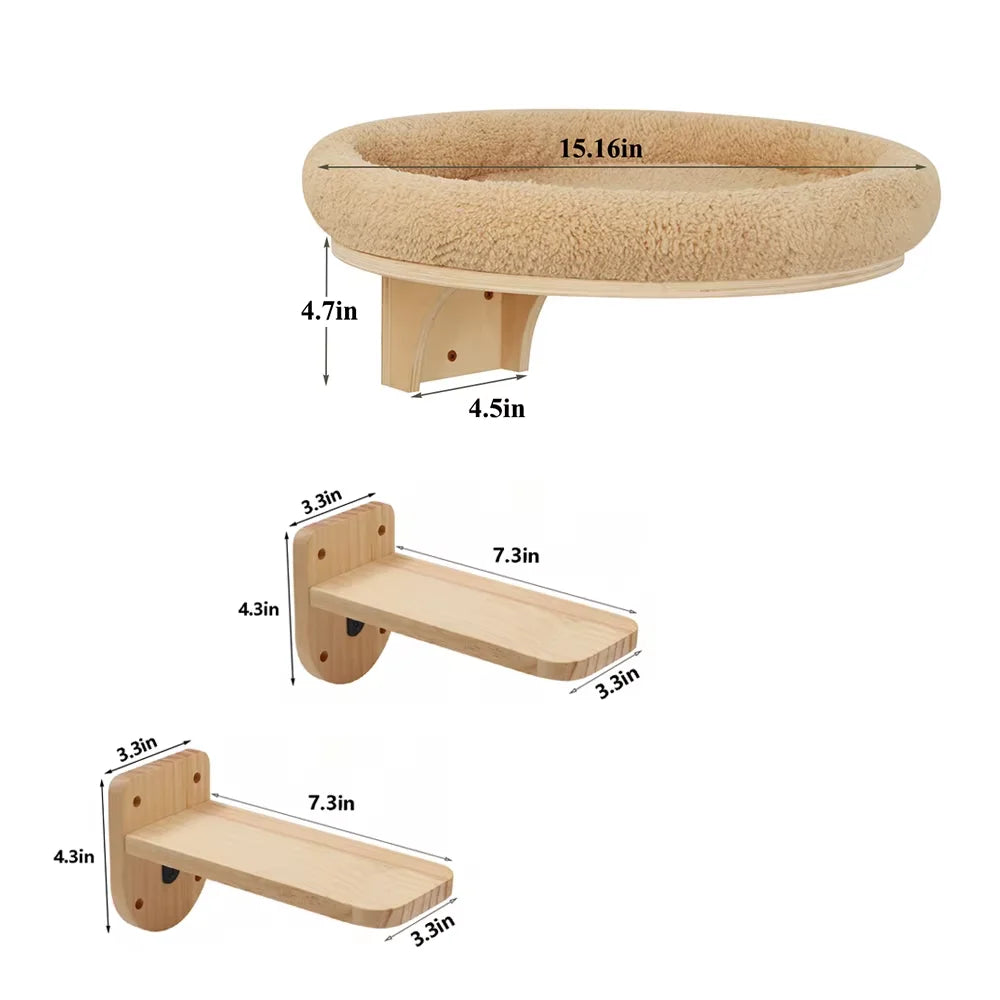 CWV Solid Pine Wall Mounted Cat Tree Hammock With Scratching Post