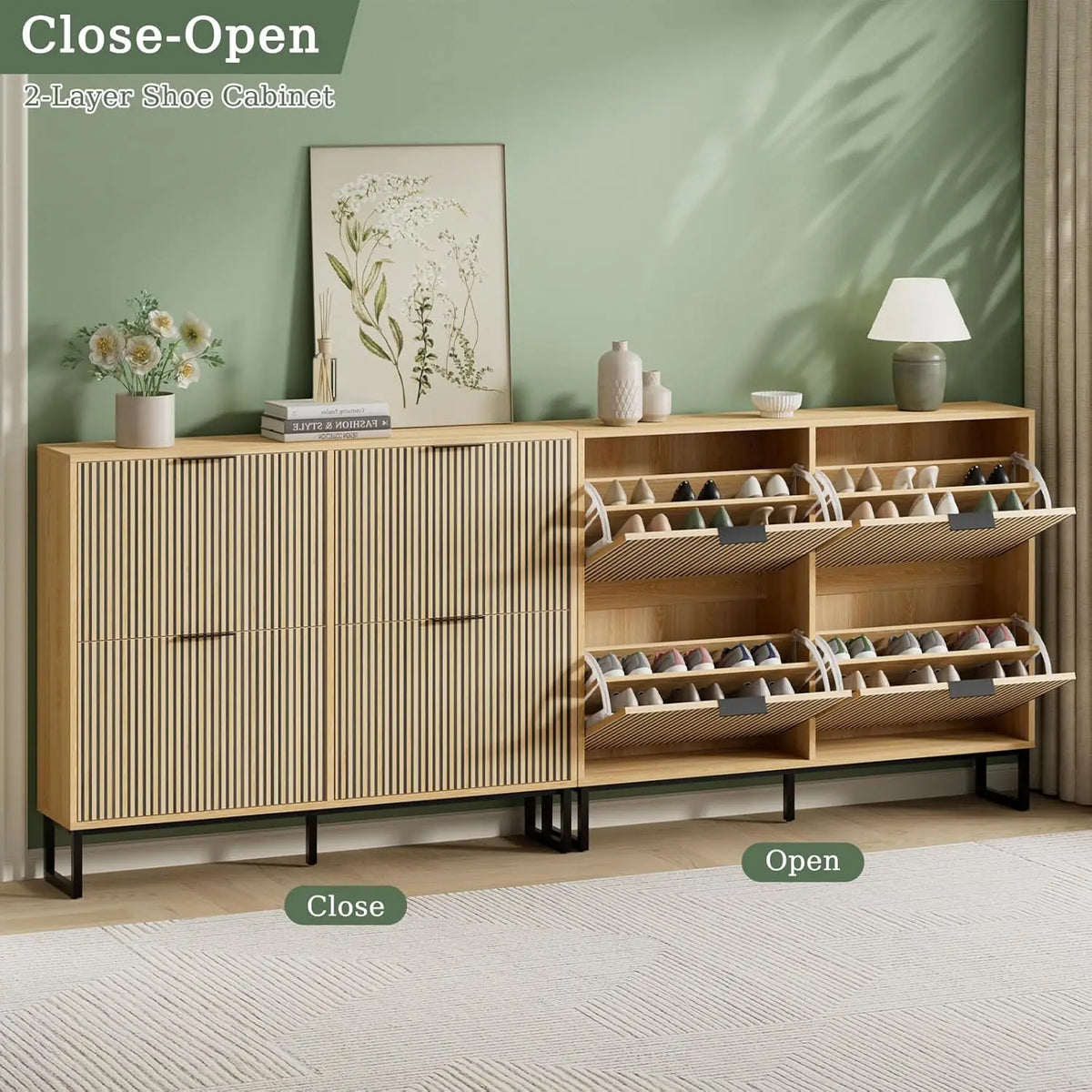 Shoe Cabinet Storage with 4 Flip Drawers, Narrow Hidden Shoe Organizer Cabinet for Entryway, Modern Freestanding, Customized