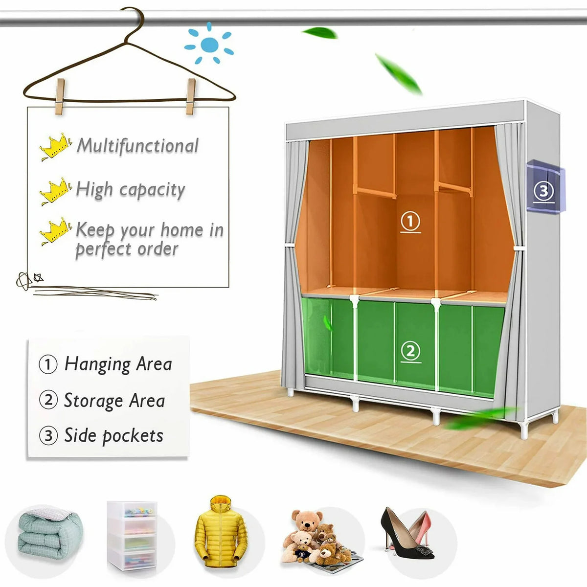 Portable Closet Wardrobe Storage Rack Fabric Organizer Dustproof