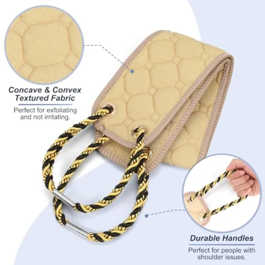 Exfoliating Back Scrubber with Handles, 38.5 Inch Double-Sided Back Exfoliator Body Scrub Towel, Exfoliating Washcloth Bath Too