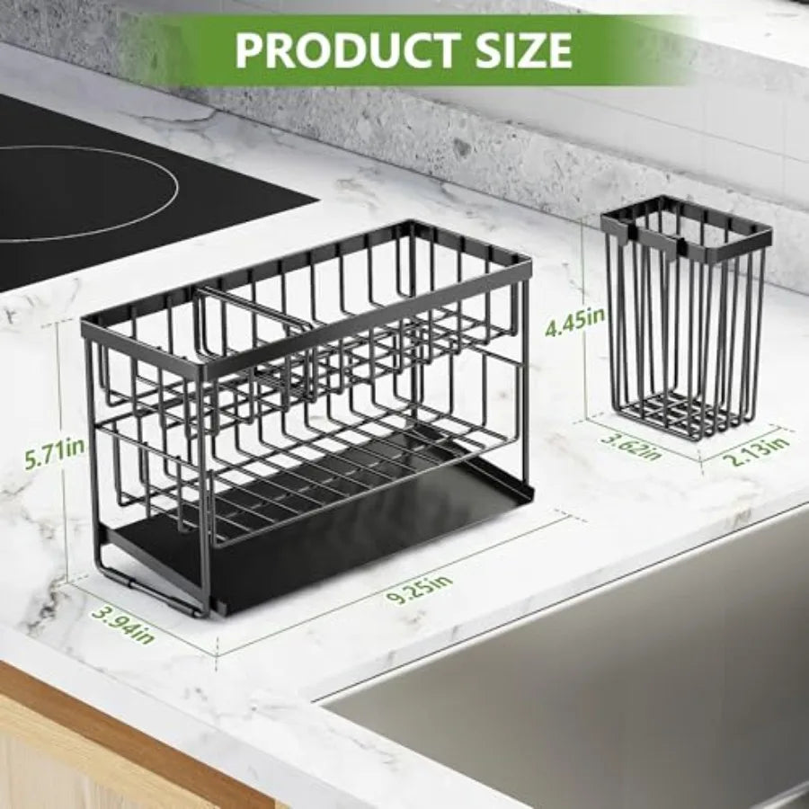 Cisily 2-Tier Kitchen Sink Caddy Organzier Rack with Dish Brush Sponge Holder Kitchen Sink Countertop Organization Storage, Hom