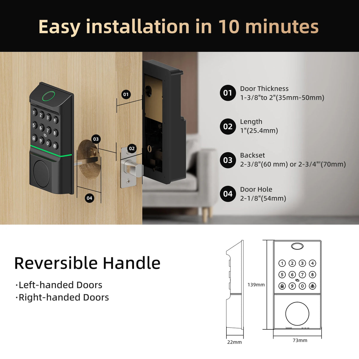 Viladepot Smart Fingerprint Deadbolt Lock With App Control Keypad