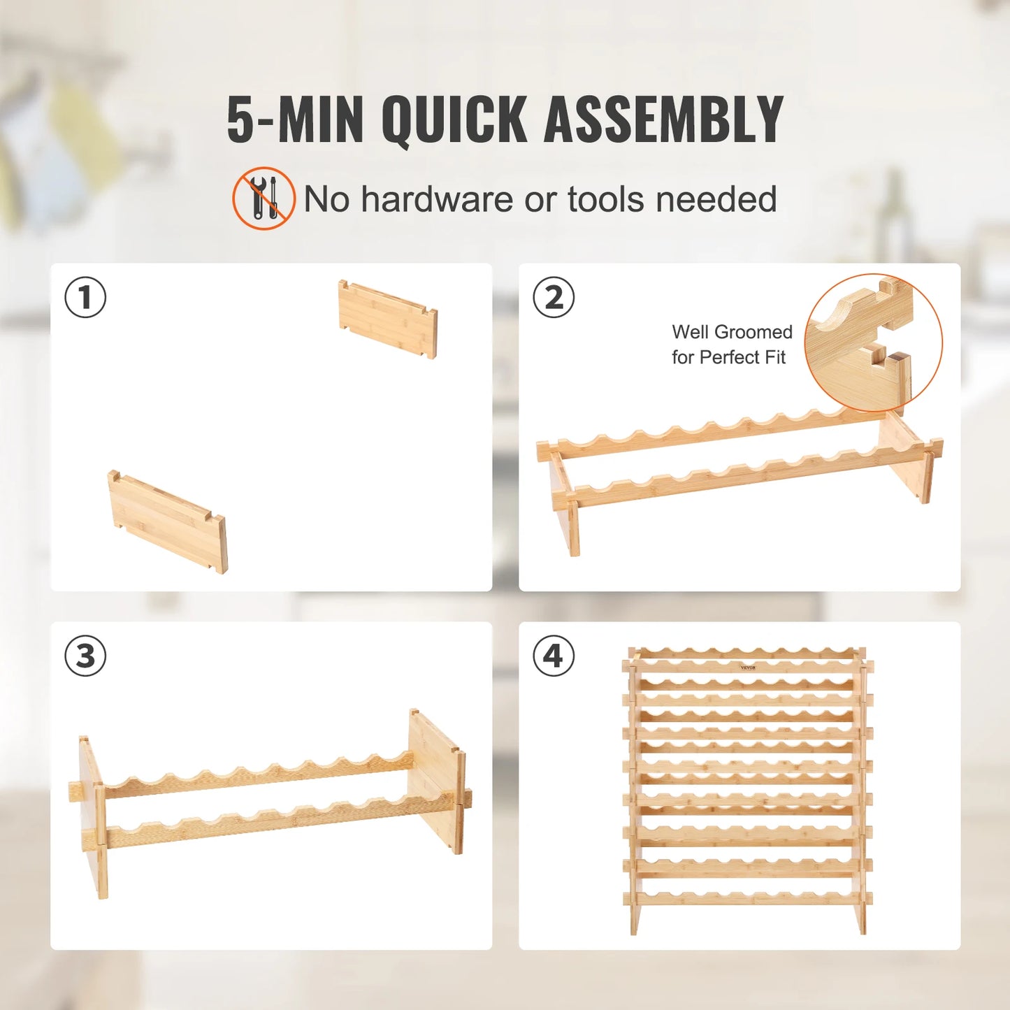 SucceBuy 8-Tier Bamboo Stackable Wine Rack Free Standing