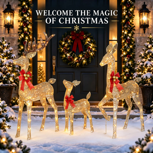 Outdoor Lighted Reindeer Family Christmas Yard Decor Led Lights