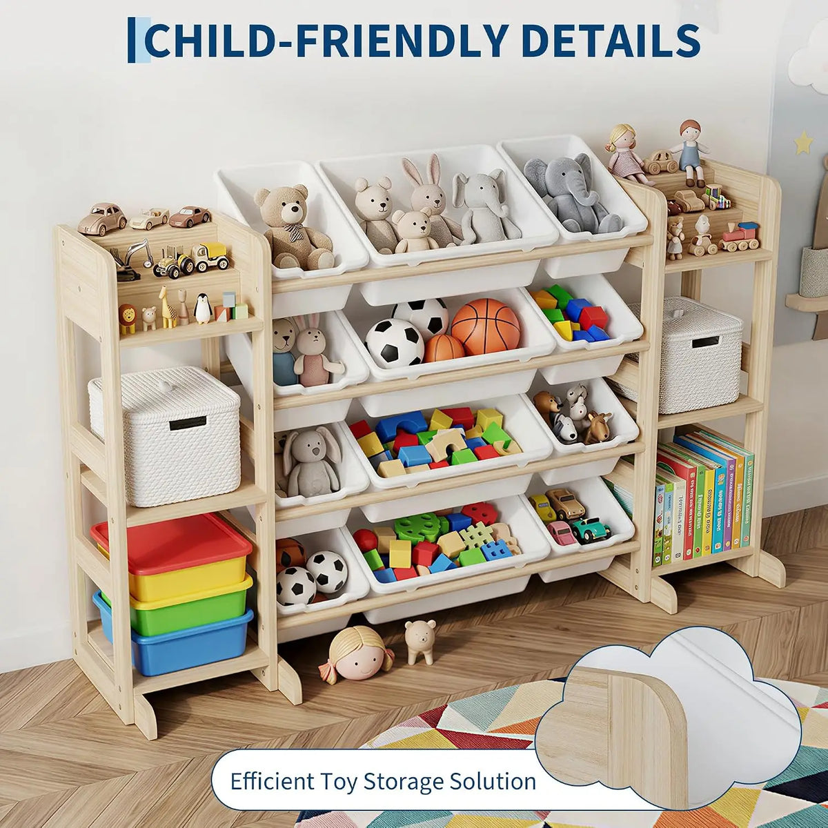 Twisterck Toy Storage Cabinet With Bins And Shelves For Kids