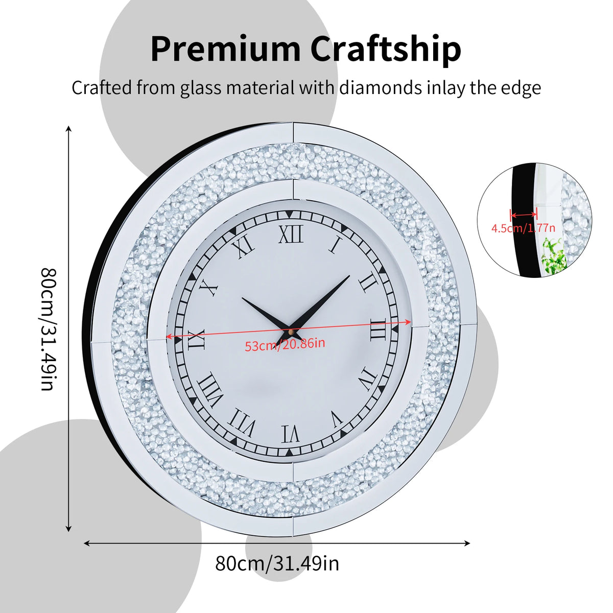 Decorative Twinkle Mirror Wall Clock With Alarm Function