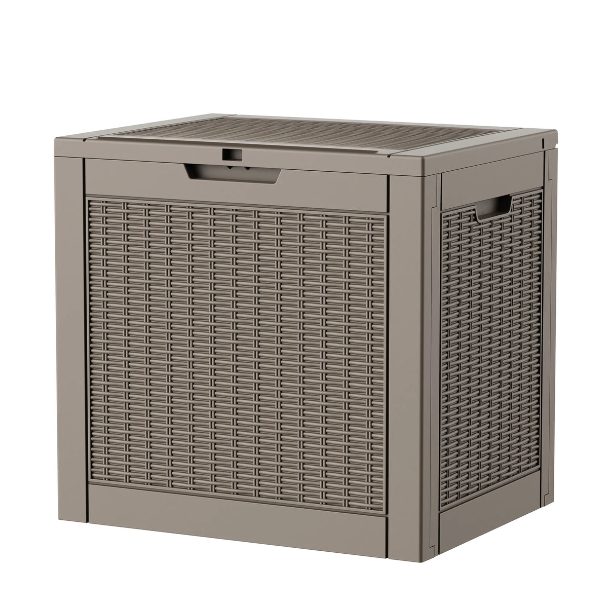 30 Gallon Gray Rattan Textured Resin Outdoor Deck Box Weatherproof Lockable Patio Storage Chest for Backyard Pool Garden Supplies