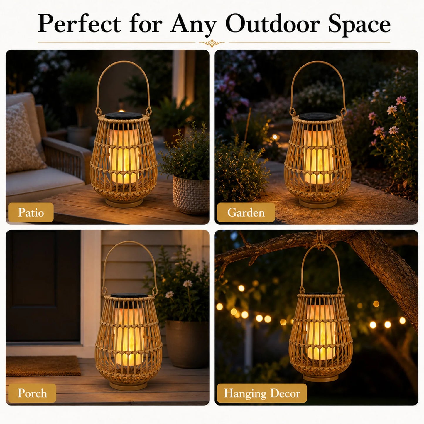 Two Pack Handwoven Rattan Solar Lanterns For Garden Decor