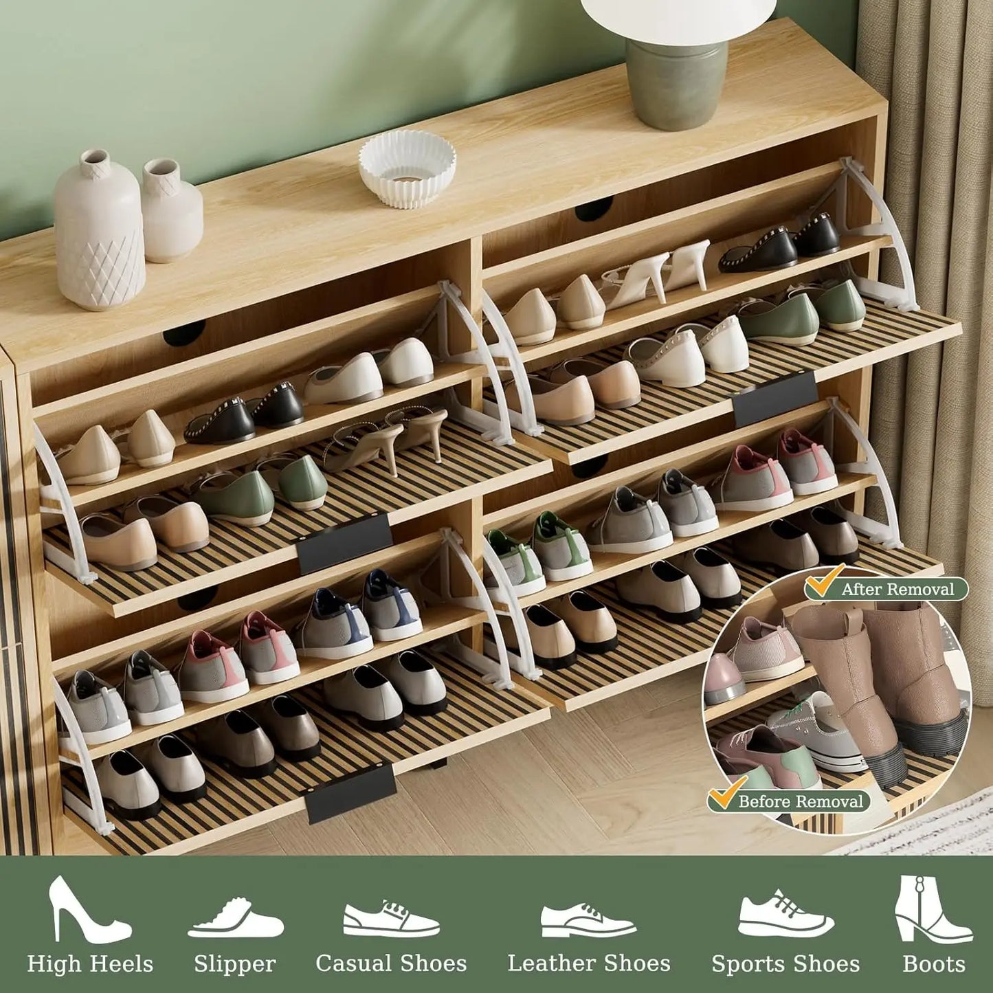 Shoe Cabinet Storage with 4 Flip Drawers, Narrow Hidden Shoe Organizer Cabinet for Entryway, Modern Freestanding, Customized