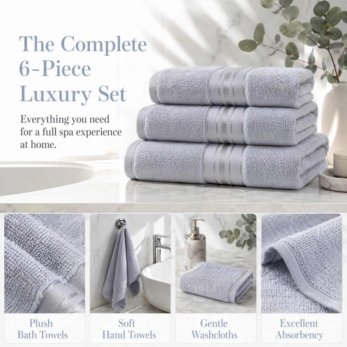 Premium Six Piece Luxury Cotton Bath Towel Set For Home