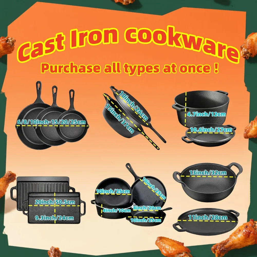AEDG 3 Piece Cast Iron Skillet Set Preseasoned Pans