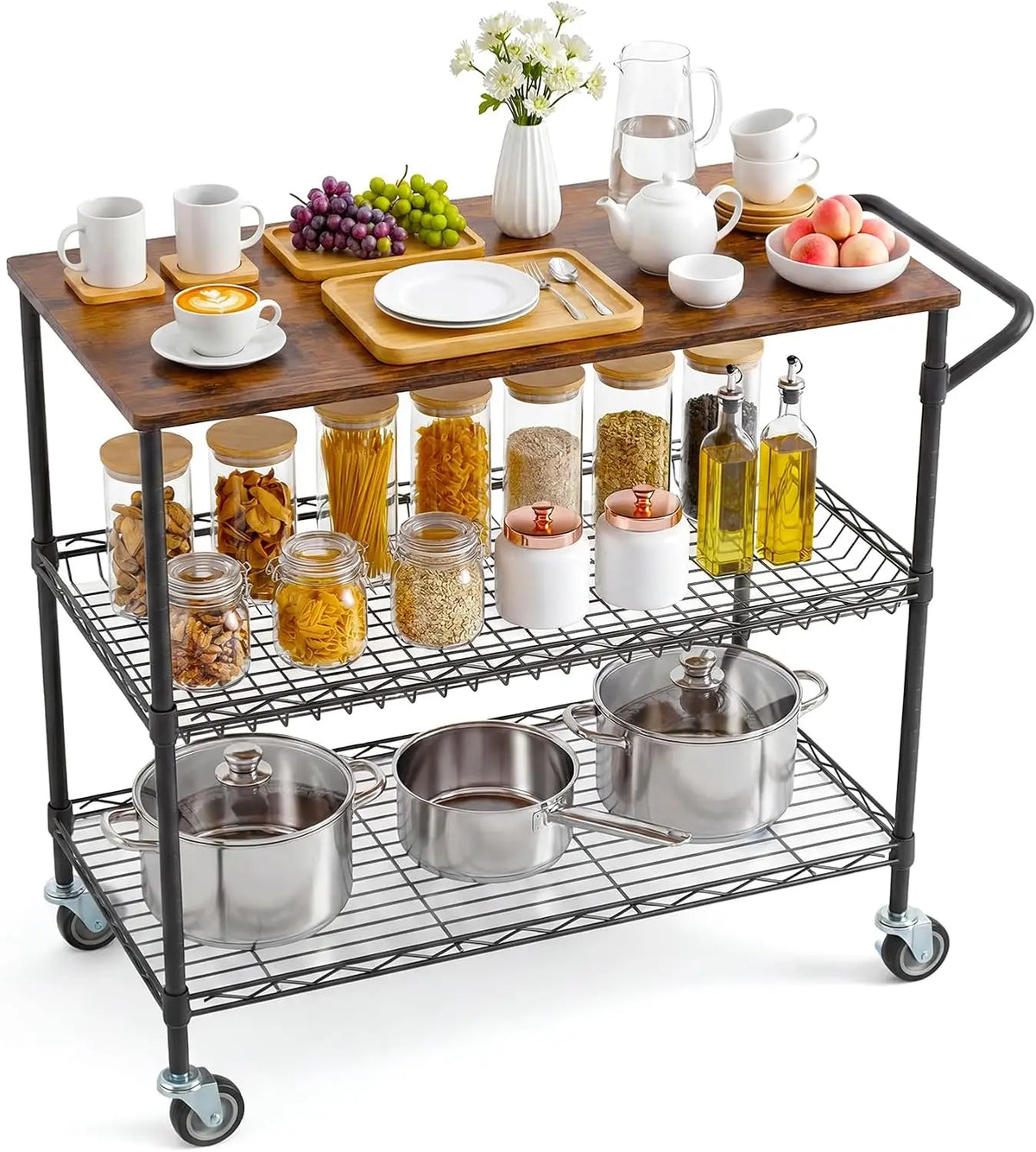 Himiss 3 Tier Rolling Kitchen Cart With Wood Top Rack