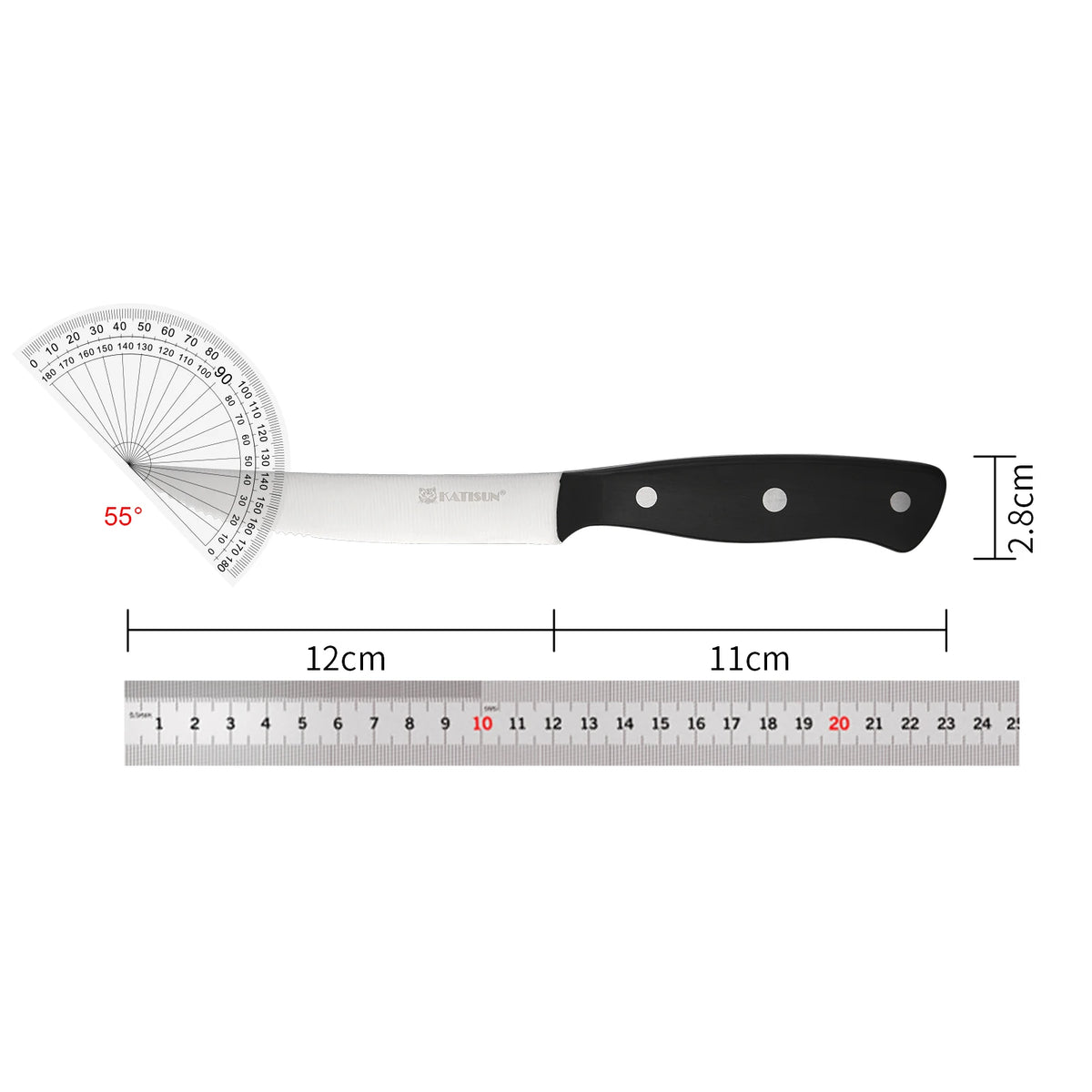 Katisun 8 Pieces 5 Inch Serrated Steak Knives Set with Triple Rivet POM Handle Dishwasher Safe Home Restaurant
