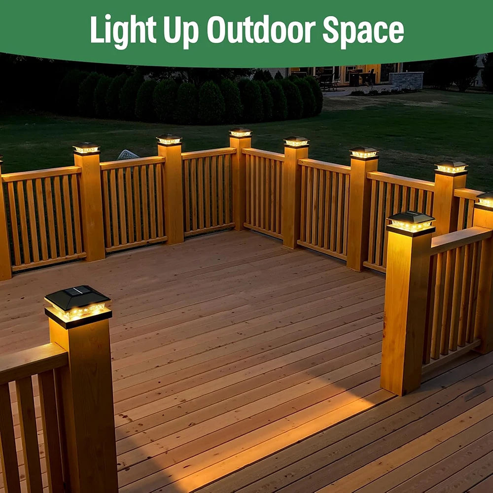 6/12X Outdoor Solar Post Cap Lights Smart Fence Light Solar IP65 Waterproof Gate Light for 4 Inch Wood Posts Yard Garden Outside