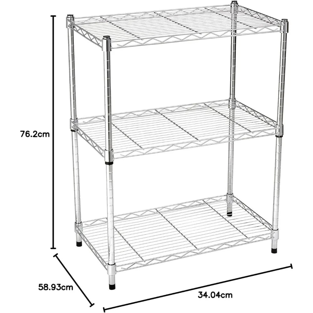 3-Shelf Adjustable Heavy Duty Steel Wire Storage Rack Chrome Finish 250 lbs per Shelf 23x13x30 Inches