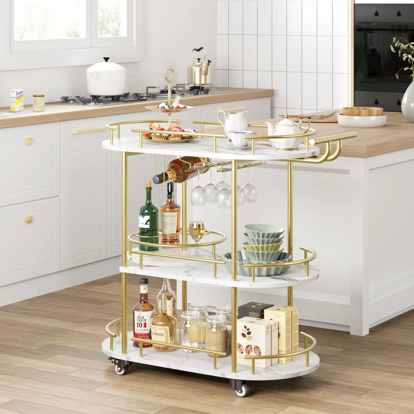 TWISTER.CK Bar Cart On Wheels With 4 Tier Storage Shelves