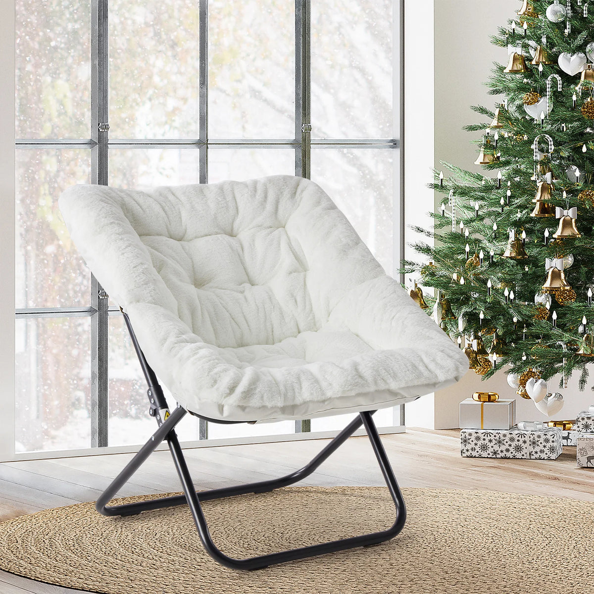 JHK Cozy Padded Saucer Chair With Foldable Metal Frame