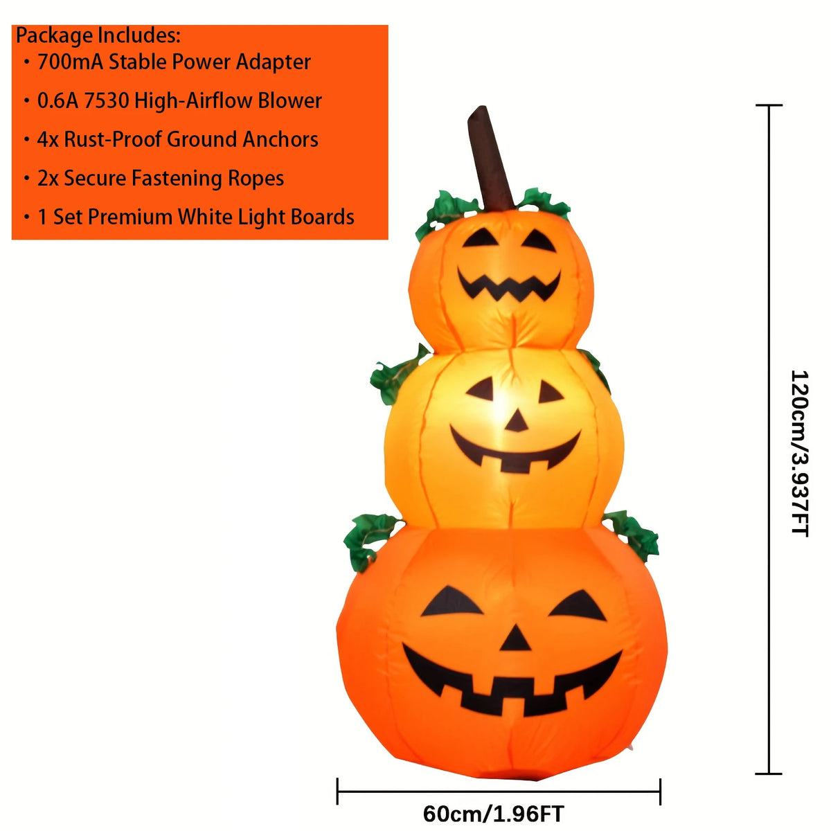 Halloween LED Inflatable Stacked Pumpkin Built In Lights Yard Decor