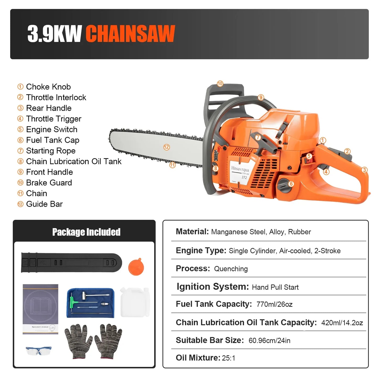 Cheuraivee 2 Stroke Gas Powered Chainsaw For Wood Cutting