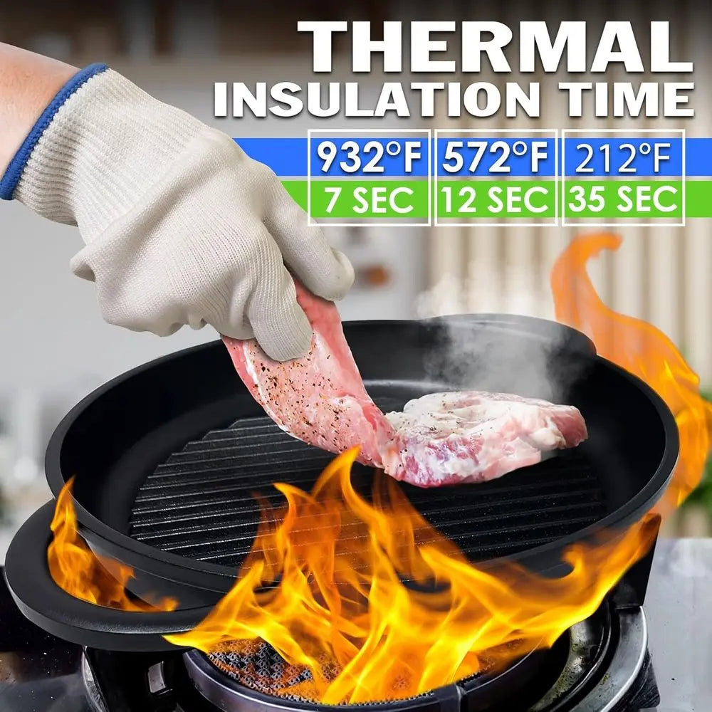 2 Pair Heat Resistant Gloves - 9.5 Oven Gloves with Fingers, Non-Slip BBQ Grill Protector, Reusable Heat Protection for Safe Coo