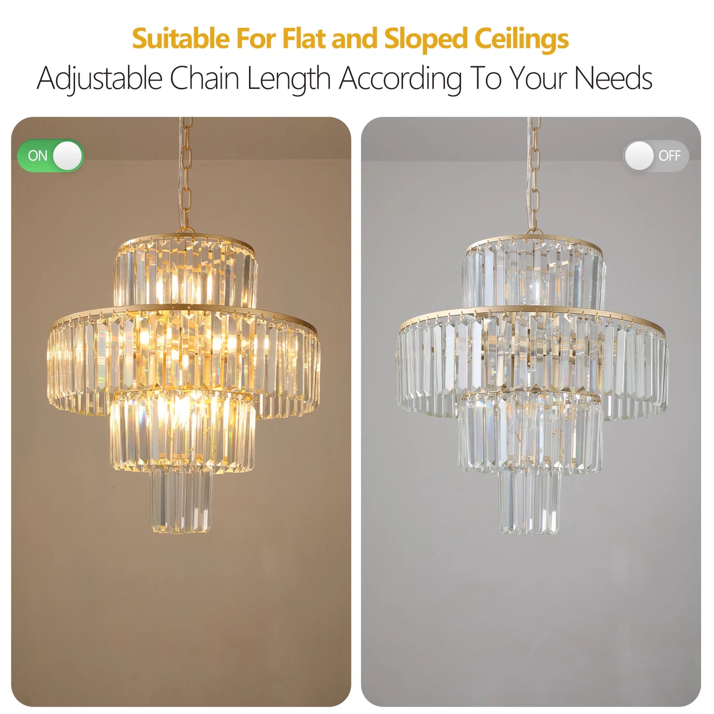 ZHIKEA Four Tier Crystal Chandelier Featuring Twelve Hanging Lamps