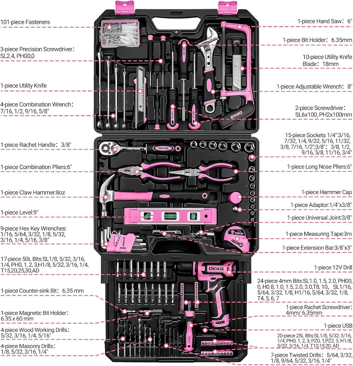 DEKO Cordless Drill Toolbox Combo Kit With Storage Organizer