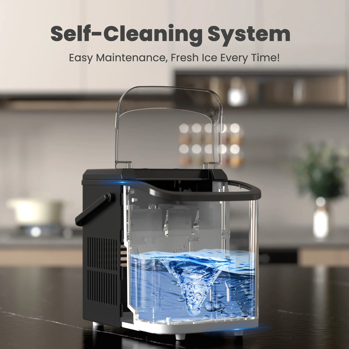 Compact Countertop Ice Maker Quickly Producing Bullet Ice Cubes