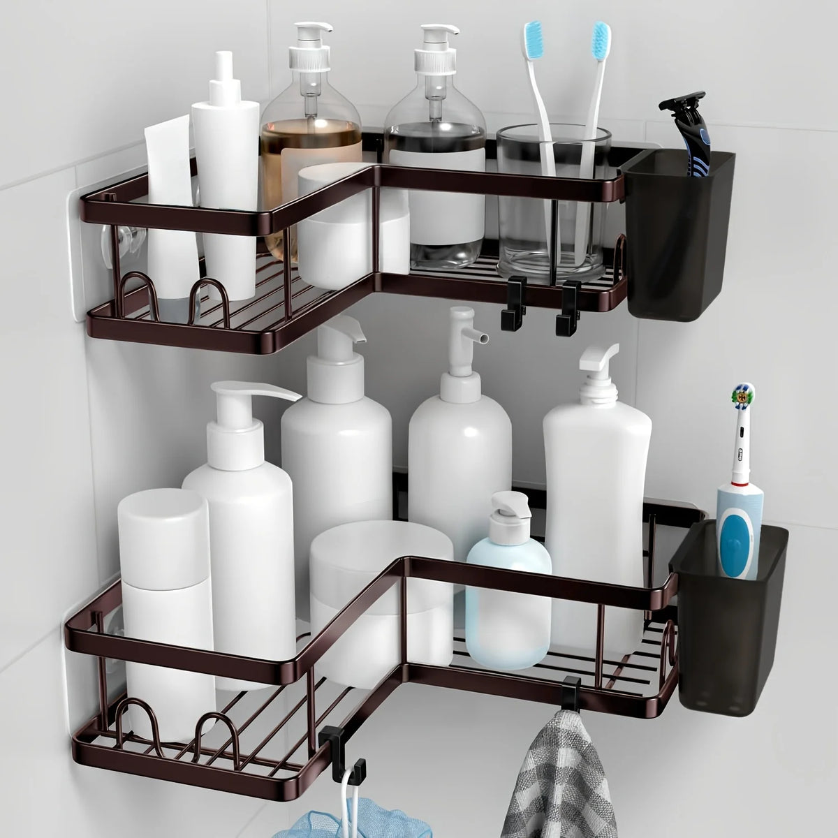 Corner Shower Caddy 3 Pack, Wall Mounted Stainless Steel Bathroom Organizer Shelf with Soap Dish, Adhesive No Drilling,