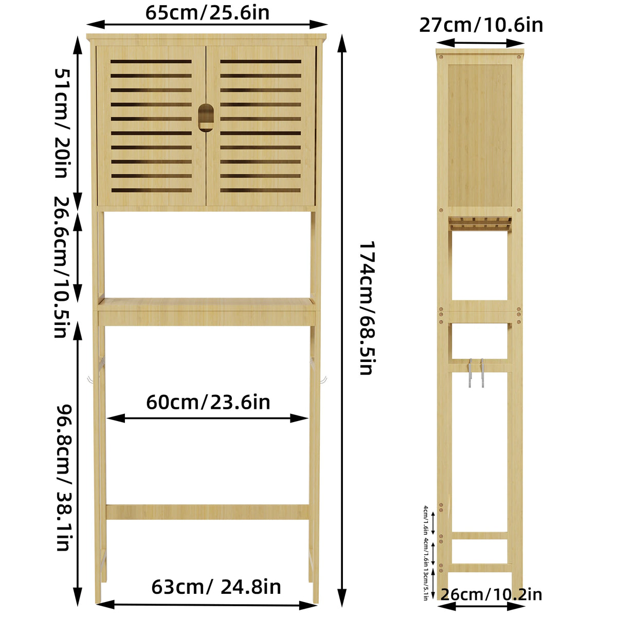 Over-the-Toilet Bathroom Storage Cabinet Bamboo Tall Organizer Rack Free Standing
