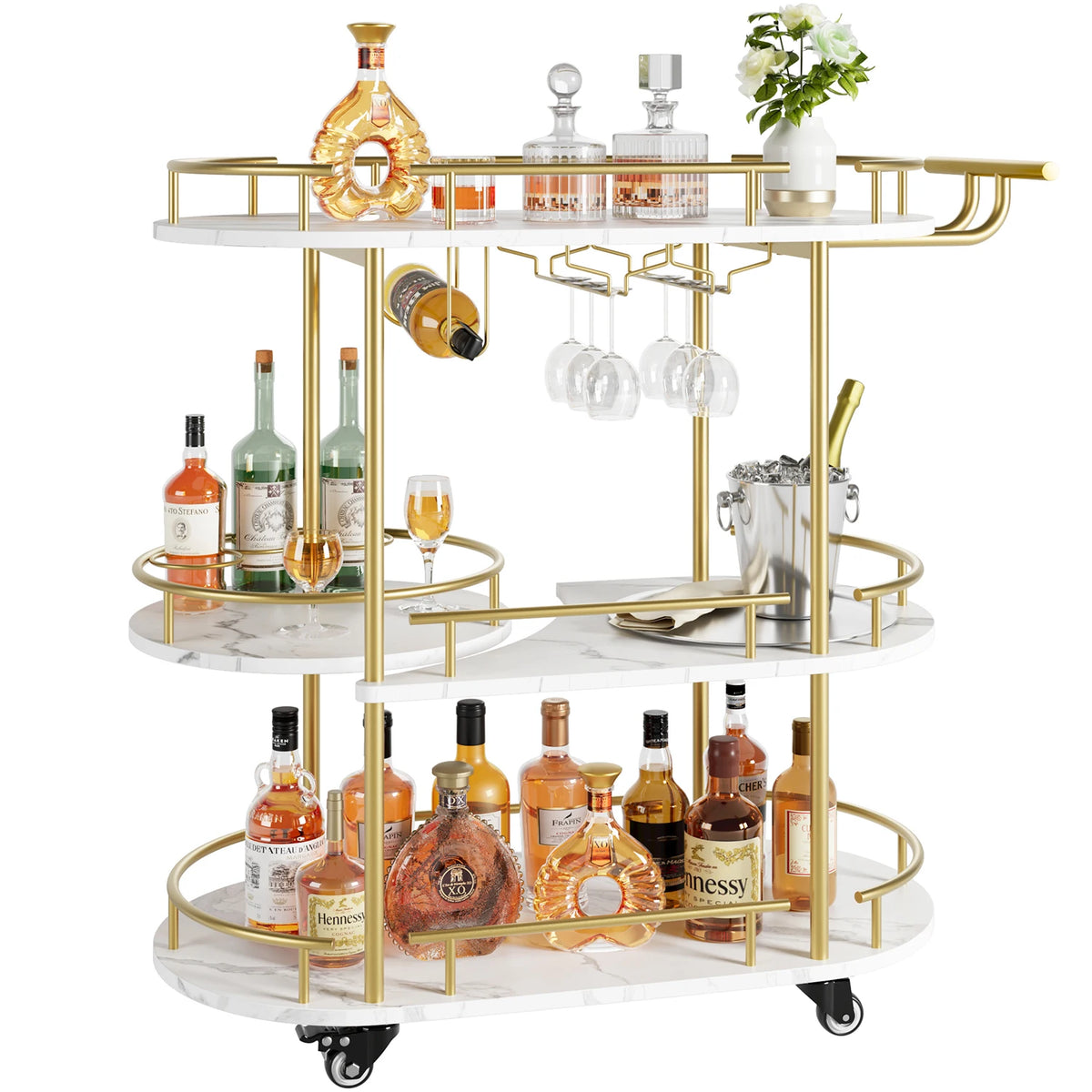 TWISTER.CK Bar Cart On Wheels With 4 Tier Storage Shelves
