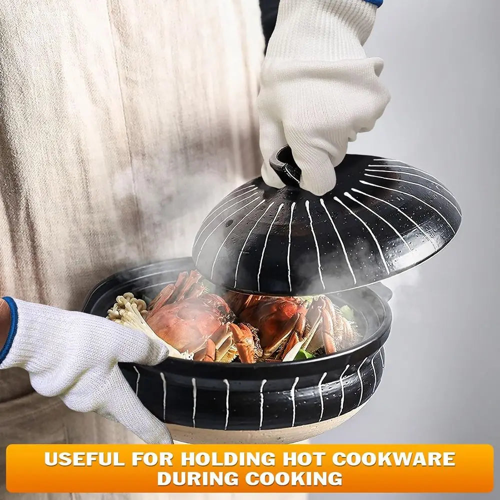 2 Pair Heat Resistant Gloves - 9.5 Oven Gloves with Fingers, Non-Slip BBQ Grill Protector, Reusable Heat Protection for Safe Coo