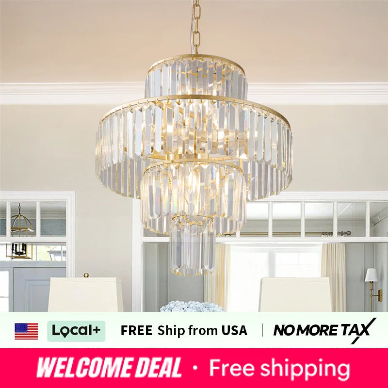 ZHIKEA Four Tier Crystal Chandelier Featuring Twelve Hanging Lamps