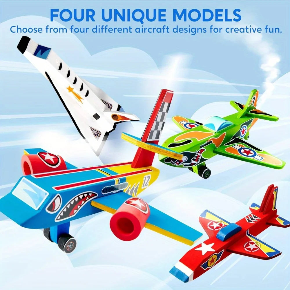 Joyfy Four Piece Wooden Airplane Craft Kit For Children