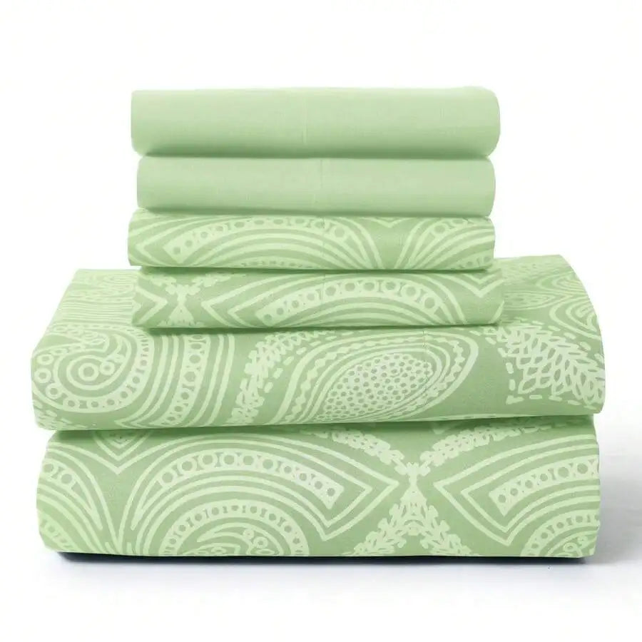 6-Piece Paisley Bed Sheets High GSM Brushed Microfiber Sheets.