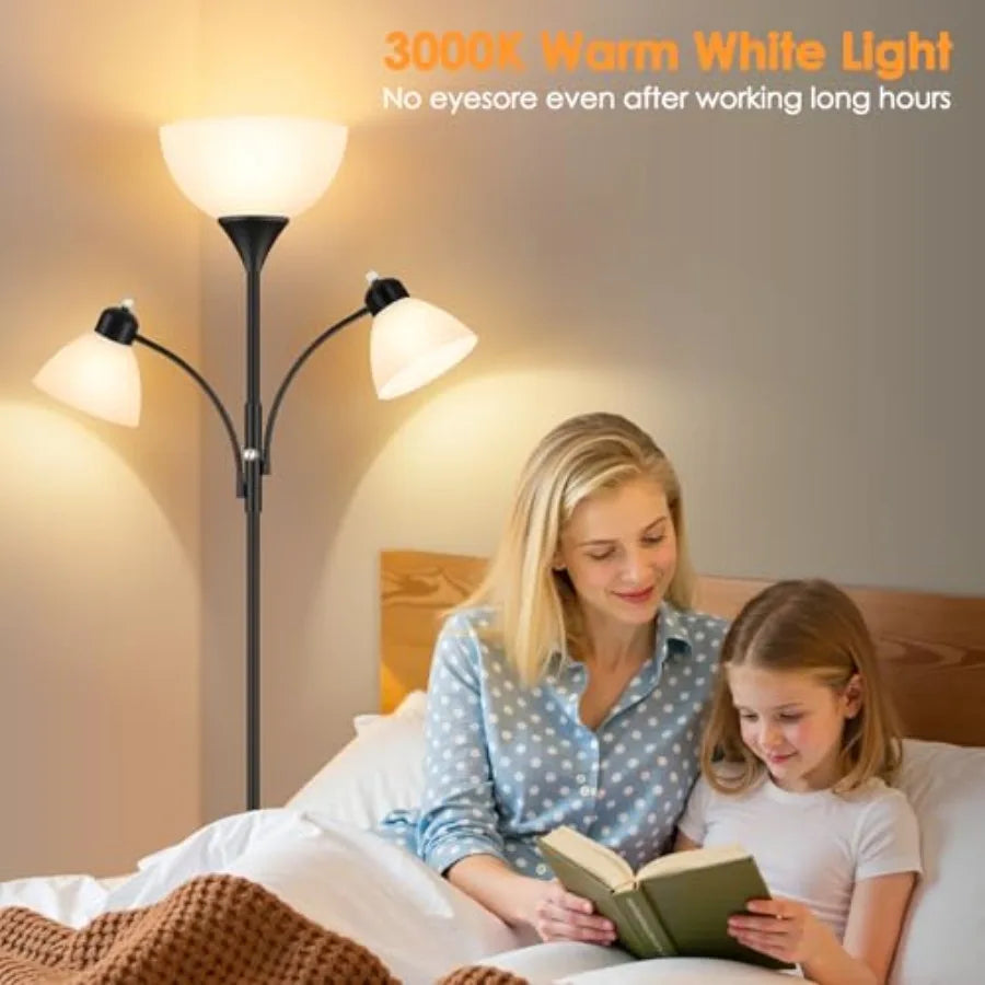 Torchiere Floor Lamps for Living Room, 72" Dimmable Lamp with 2 Adjustable Reading Lights for Bedroom, Tall Standing Room Lamp,