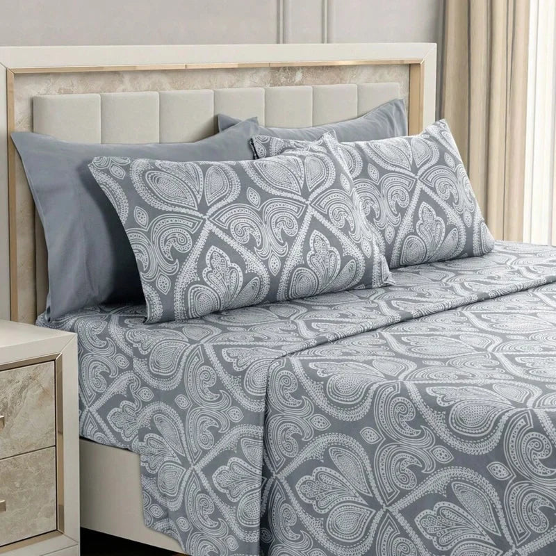 6-Piece Paisley Bed Sheets High GSM Brushed Microfiber Sheets.
