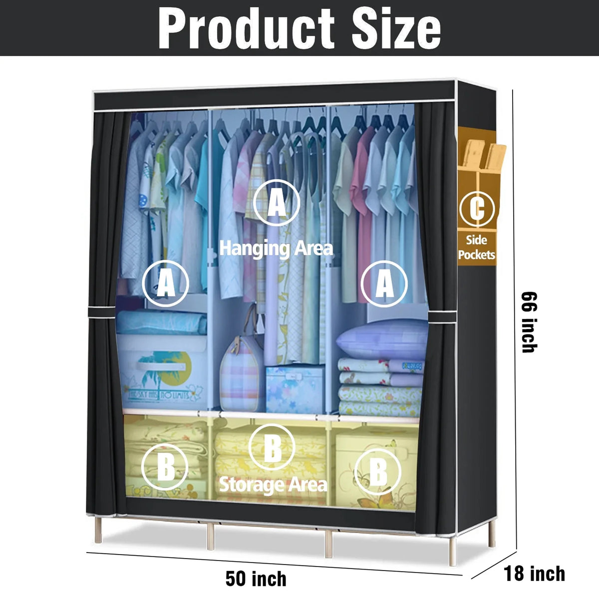 Portable Closet Wardrobe Storage Rack Fabric Organizer Dustproof