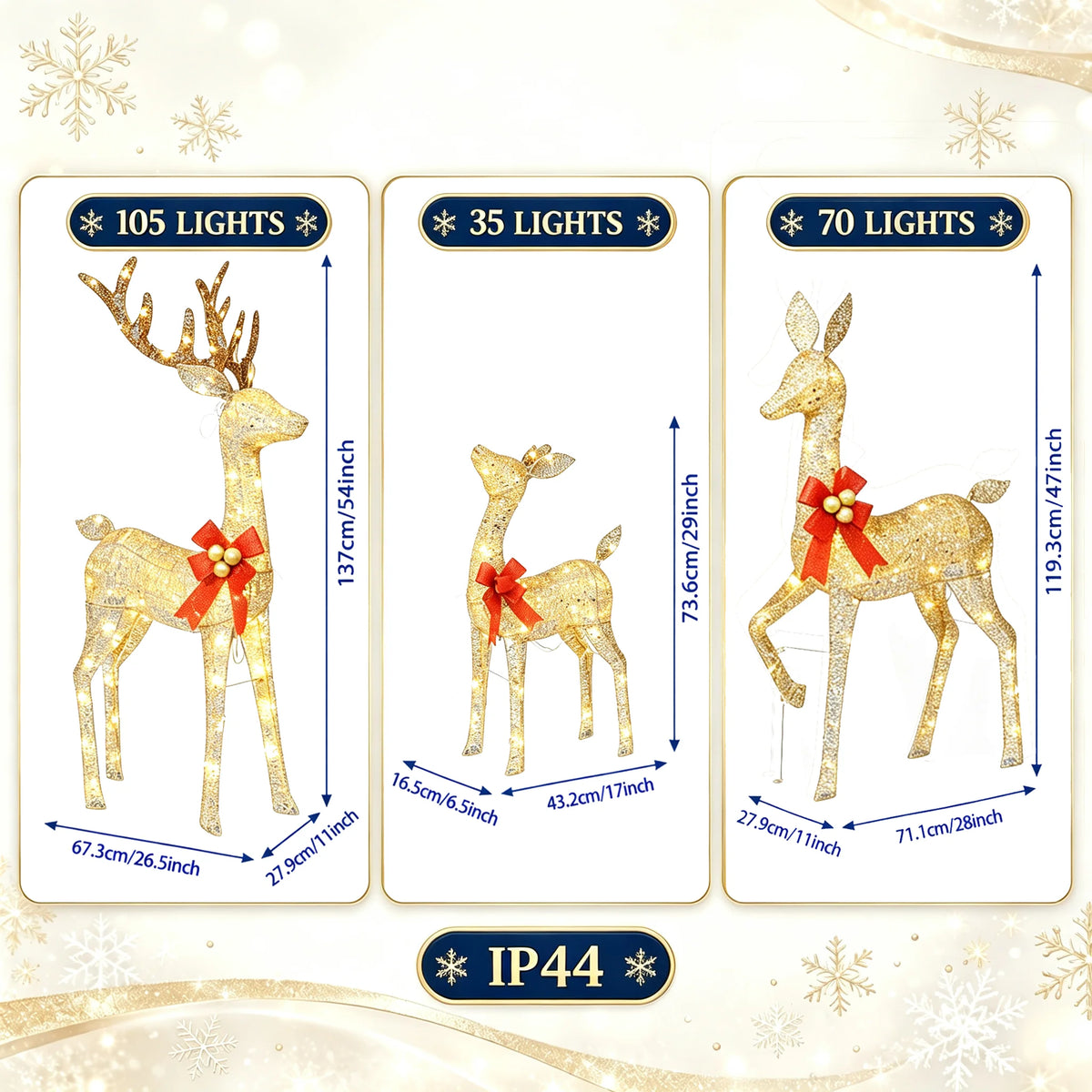 Outdoor Lighted Reindeer Family Christmas Yard Decor Led Lights
