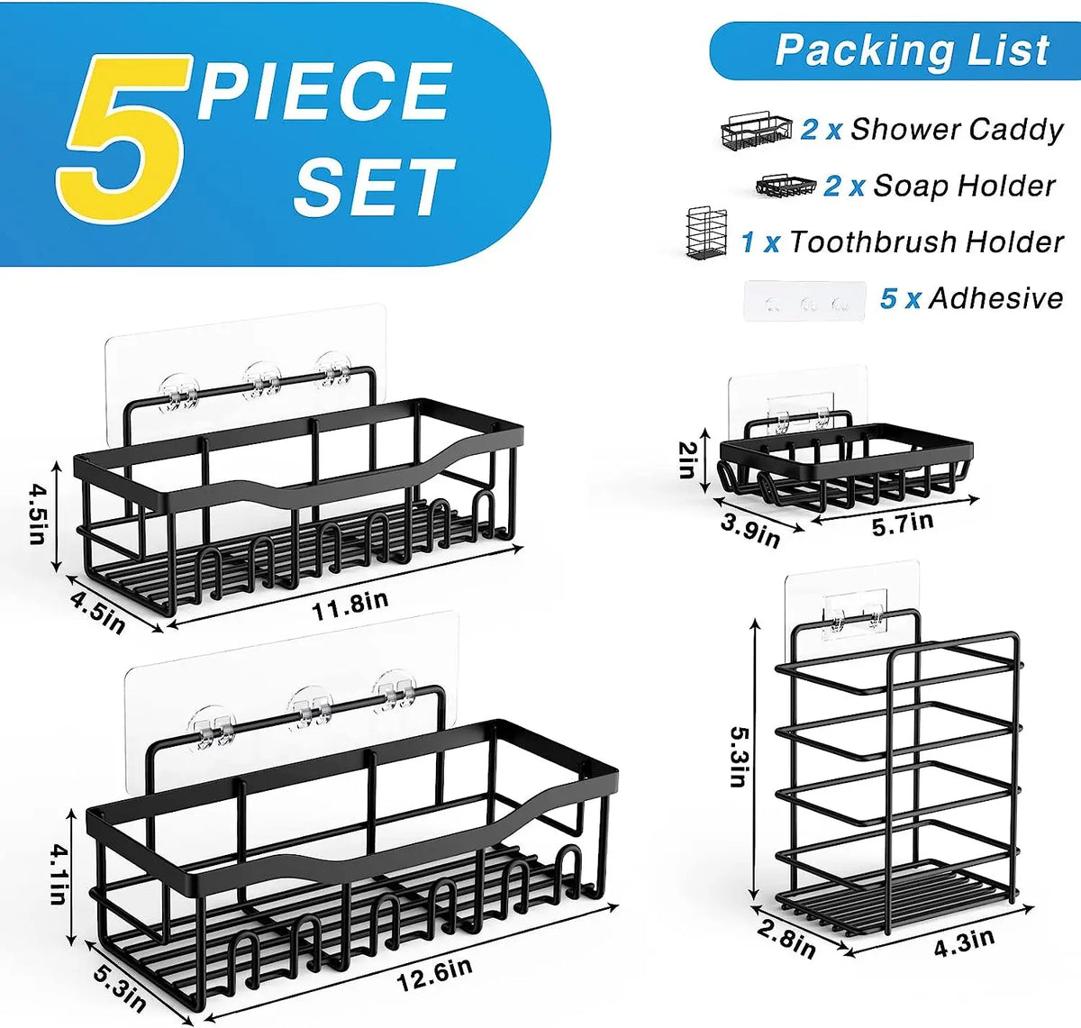Adhesive Rustproof Stainless Steel Corner Shower Caddy with Soap Holder