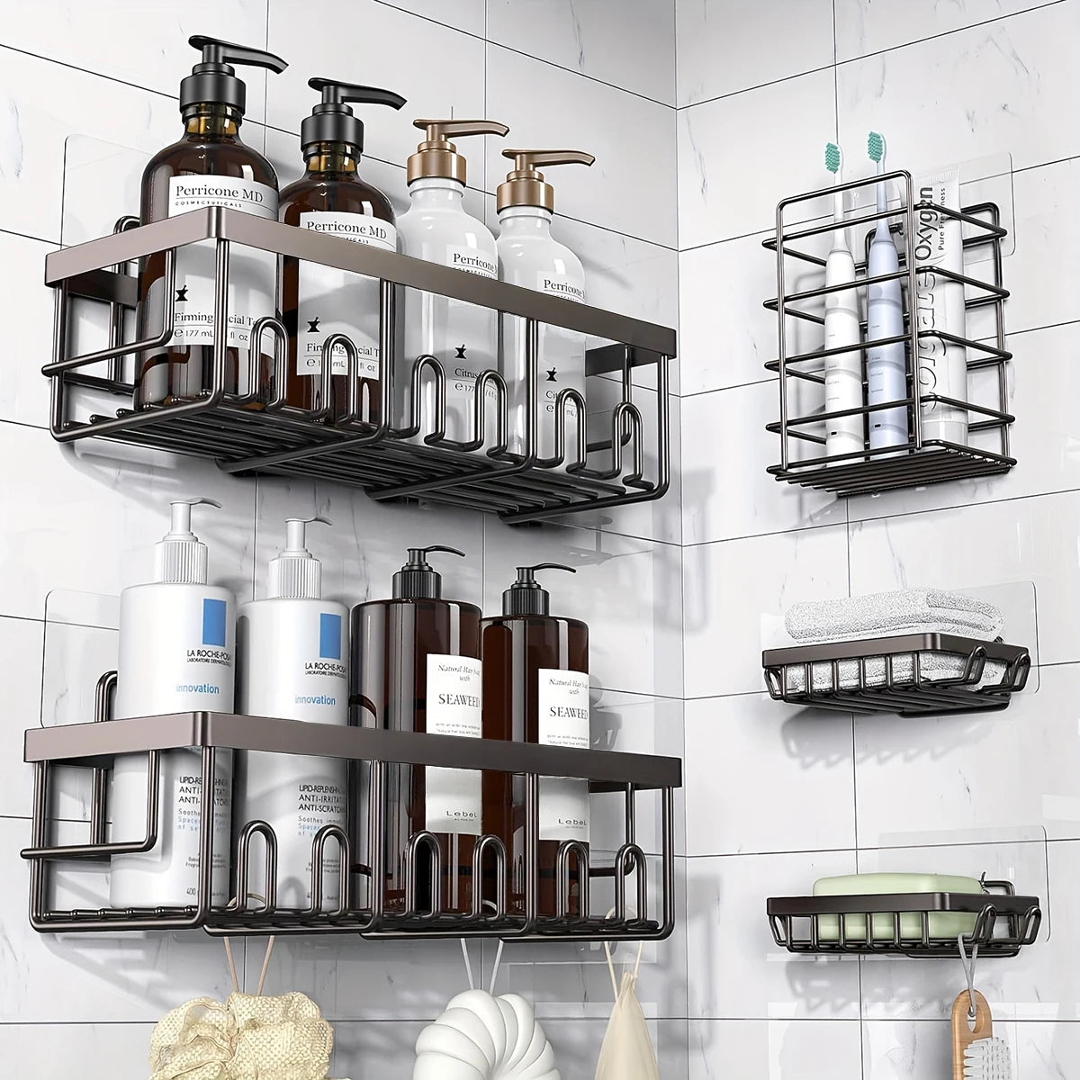 Adhesive Rustproof Stainless Steel Corner Shower Caddy with Soap Holder
