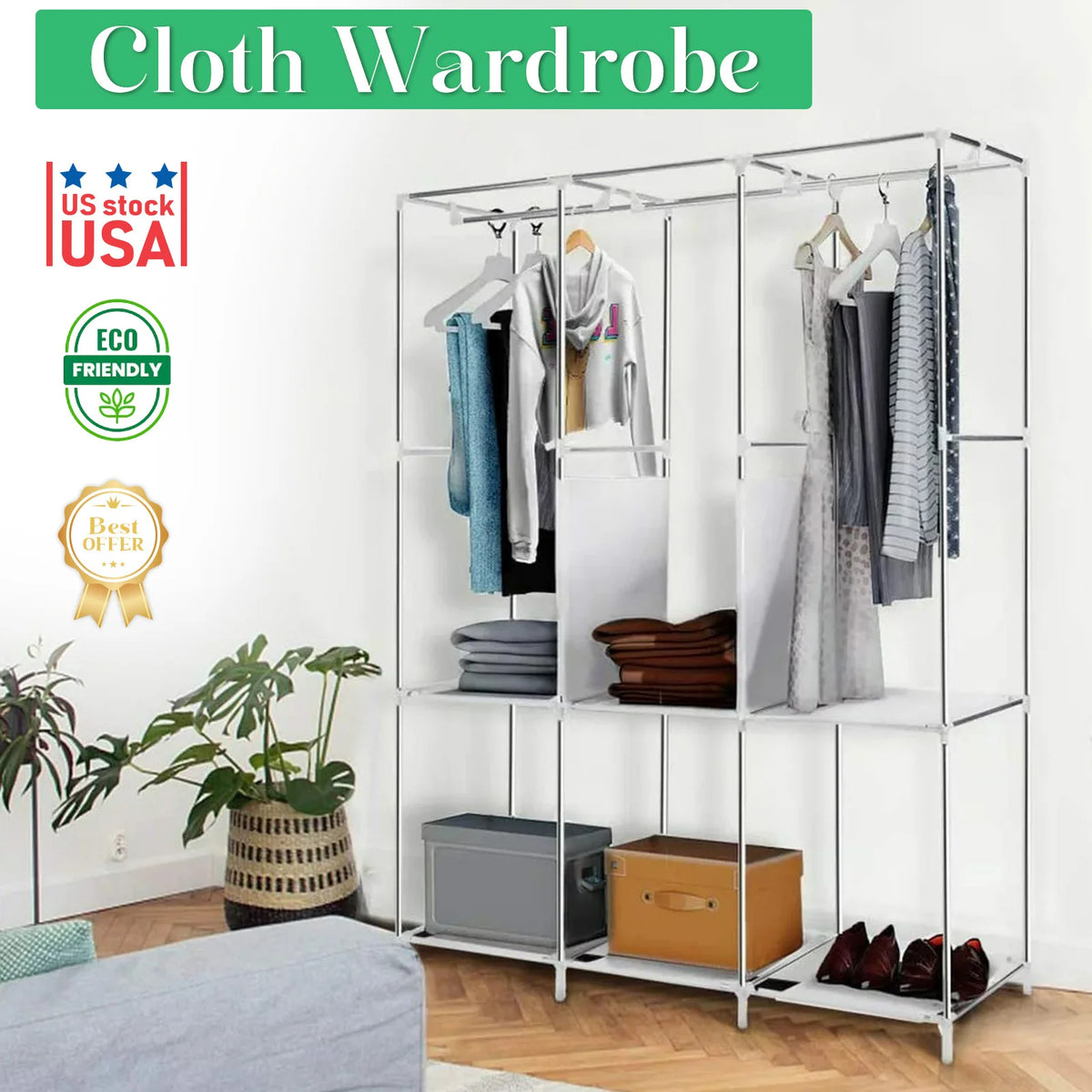 Portable Closet Wardrobe Storage Rack Fabric Organizer Dustproof