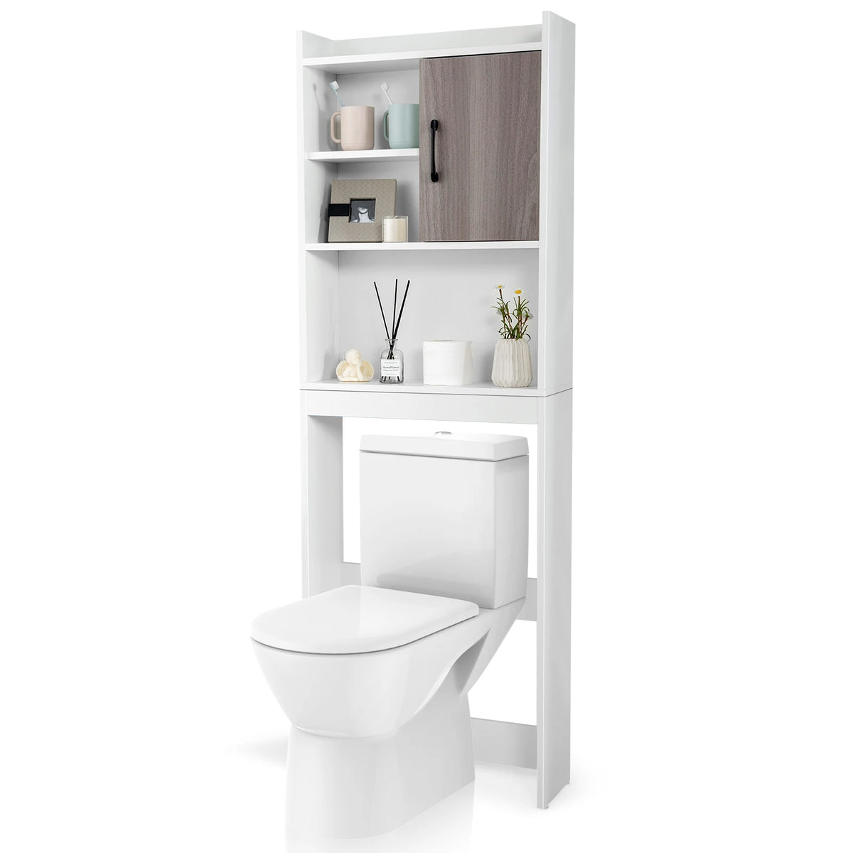 Homasis Over Toilet Storage Cabinet With Open Shelves And Door