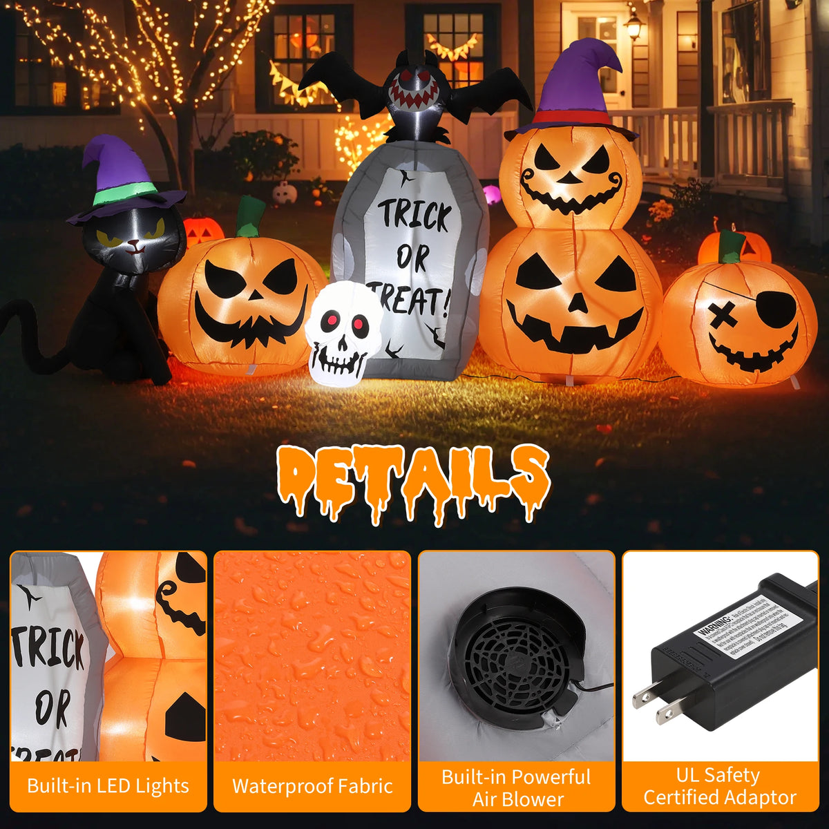 Halloween Outdoor Inflatable Yard Decor Cat And Pumpkin Led Lights